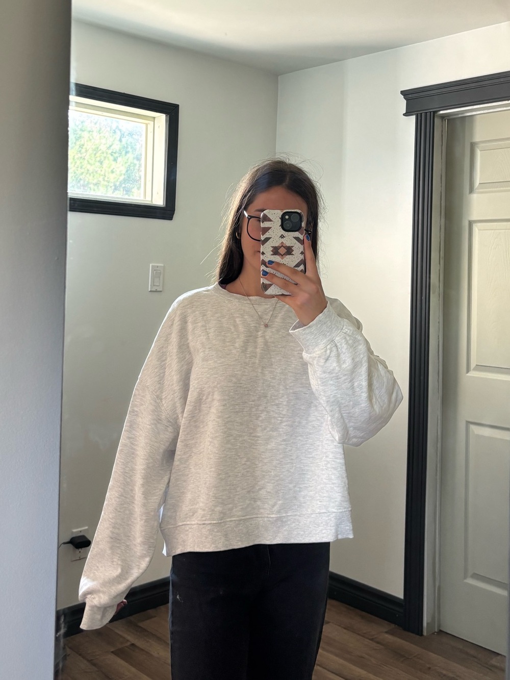 H&M Light Gray Ribbed-Neck Basic Sweatshirt